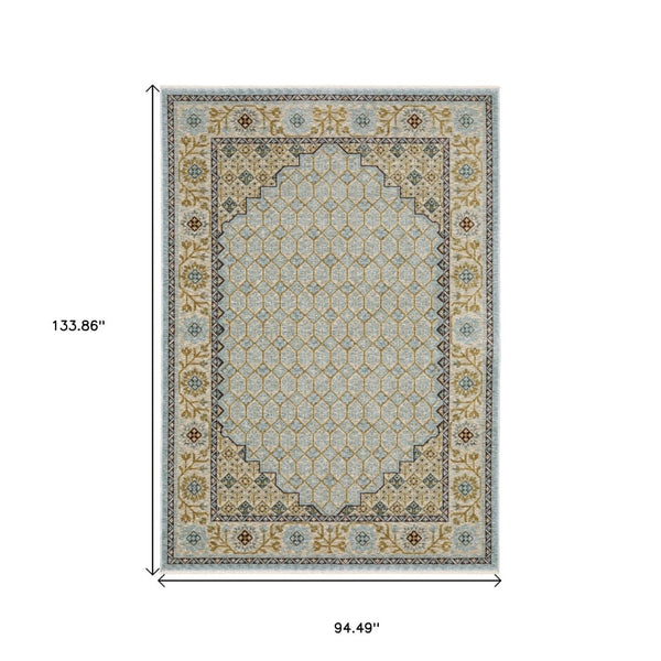 HomeRoots 5' Gold Oriental Area Rug with Elegant Fringed Edges - Durable, Stain-Resistant, Timeless Design 8' X 11' 575000