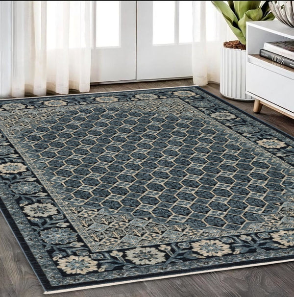 HomeRoots 5' Gold Oriental Area Rug with Elegant Fringed Edges - Durable, Stain-Resistant, Timeless Design 5' X 8' 575002
