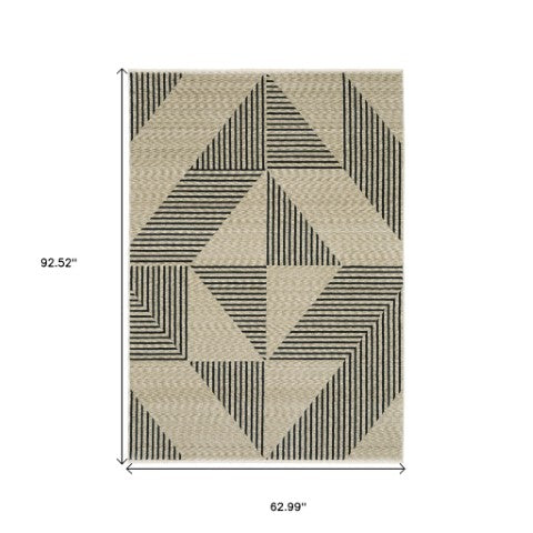Homeroots 5' Beige Geometric Area Rug With Fringe - Stylish, Stain-resistant Design For Cozy Home Decor 5' X 8' Polyester 575005