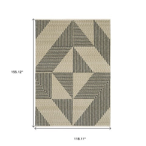 Homeroots 5' Beige Geometric Area Rug With Fringe - Stylish, Stain-resistant Design For Cozy Home Decor 10' X 13' Polyester 575006