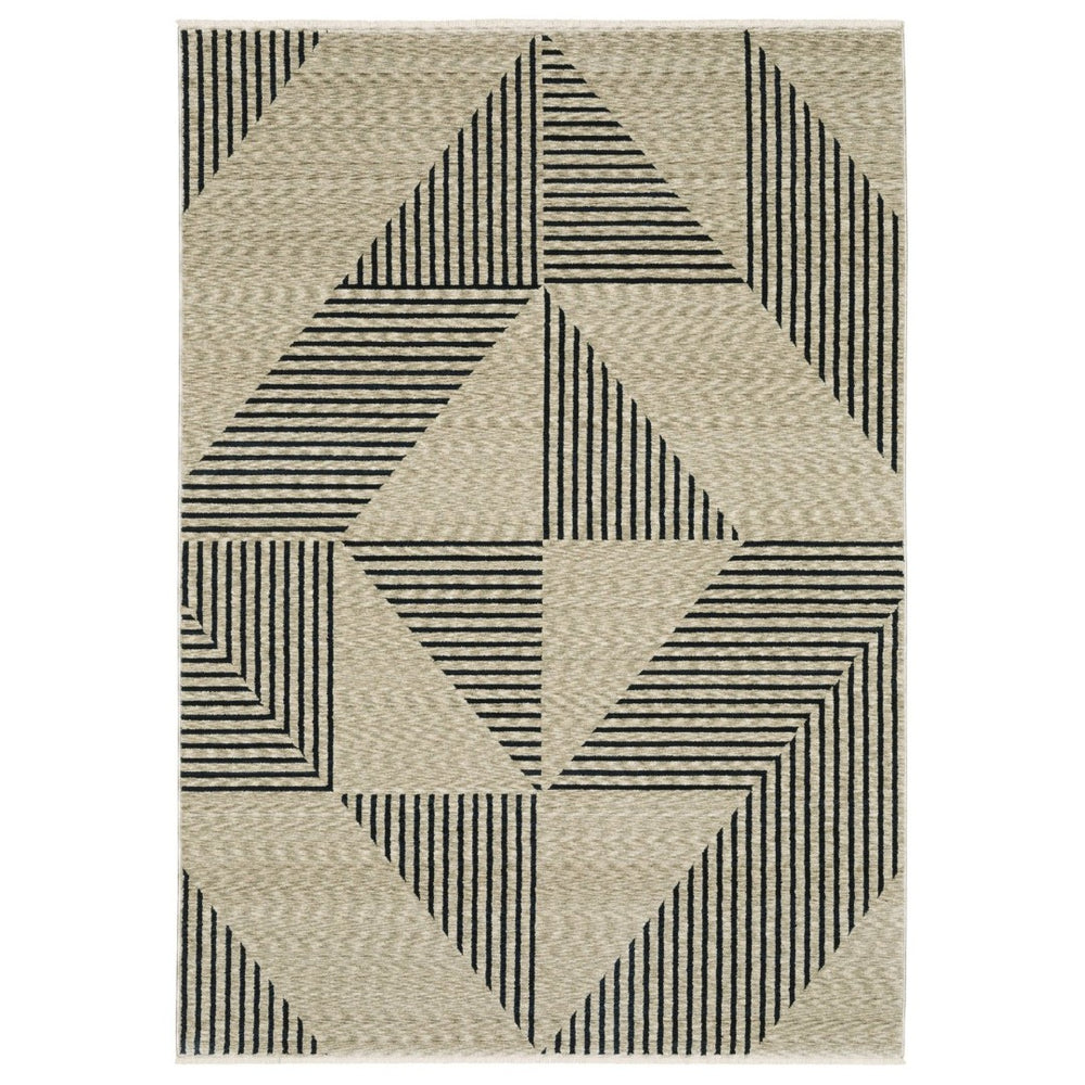 HomeRoots 5' Beige Geometric Area Rug with Fringe – Modern Charm, Durable Design for High-Traffic Spaces 7' X 10' 575007