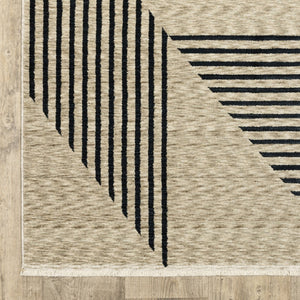Homeroots 5' Beige Geometric Area Rug With Fringe - Stylish, Stain-resistant Design For Cozy Home Decor 8' X 11' Polyester 575008