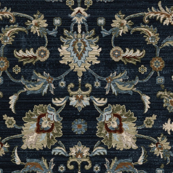 Homeroots 5' Elegant Dark Blue Oriental Area Rug With Fringe - Stain Resistant, Timeless Design For Home Decor 5' X 8' Polyester 575009