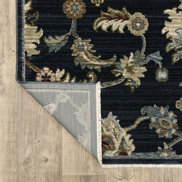 Homeroots 5' Elegant Dark Blue Oriental Area Rug With Fringe - Stain Resistant, Timeless Design For Home Decor 5' X 8' Polyester 575009