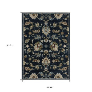 Homeroots 5' Elegant Dark Blue Oriental Area Rug With Fringe - Stain Resistant, Timeless Design For Home Decor 5' X 8' Polyester 575009
