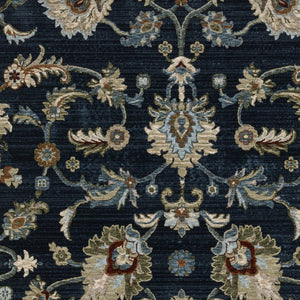 Homeroots 5' Elegant Dark Blue Oriental Area Rug With Fringe - Stain Resistant, Timeless Design For Home Decor 10' X 13' Polyester 575010