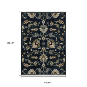 Homeroots 5' Elegant Dark Blue Oriental Area Rug With Fringe - Stain Resistant, Timeless Design For Home Decor 10' X 13' Polyester 575010