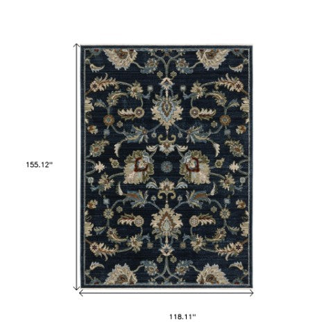 Homeroots 5' Elegant Dark Blue Oriental Area Rug With Fringe - Stain Resistant, Timeless Design For Home Decor 10' X 13' Polyester 575010