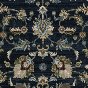 Homeroots 5' Elegant Dark Blue Oriental Area Rug With Fringe - Stain Resistant, Timeless Design For Home Decor 7' X 10' Polyester 575011