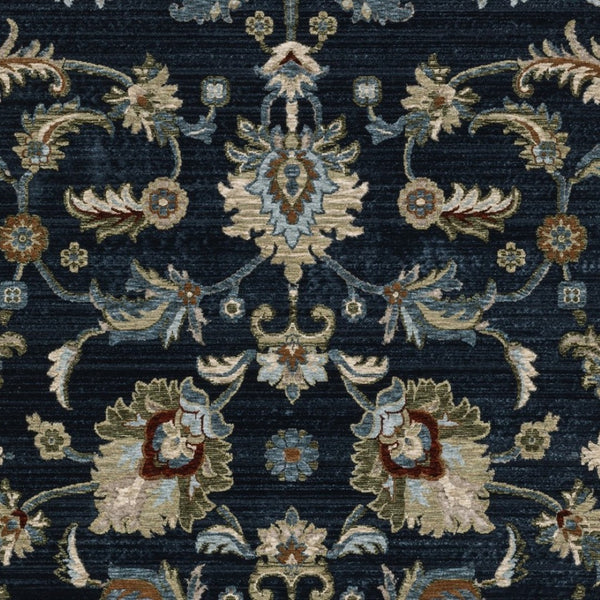 Homeroots 5' Elegant Dark Blue Oriental Area Rug With Fringe - Stain Resistant, Timeless Design For Home Decor 7' X 10' Polyester 575011