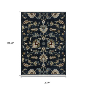 Homeroots 5' Elegant Dark Blue Oriental Area Rug With Fringe - Stain Resistant, Timeless Design For Home Decor 7' X 10' Polyester 575011