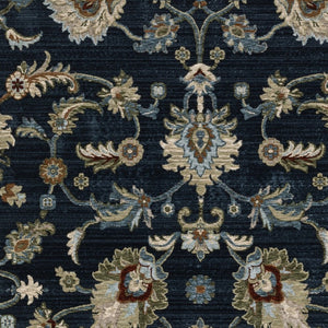 Homeroots 5' Elegant Dark Blue Oriental Area Rug With Fringe - Stain Resistant, Timeless Design For Home Decor 8' X 11' Polyester 575012