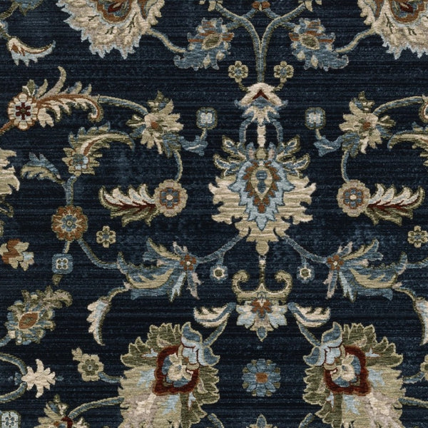 Homeroots 5' Elegant Dark Blue Oriental Area Rug With Fringe - Stain Resistant, Timeless Design For Home Decor 8' X 11' Polyester 575012