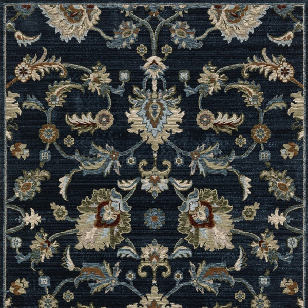 Homeroots 5' Elegant Dark Blue Oriental Area Rug With Fringe - Stain Resistant, Timeless Design For Home Decor 8' X 11' Polyester 575012