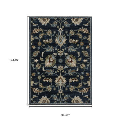 Homeroots 5' Elegant Dark Blue Oriental Area Rug With Fringe - Stain Resistant, Timeless Design For Home Decor 8' X 11' Polyester 575012