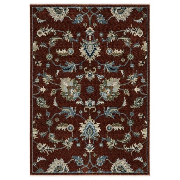 HomeRoots 5' Dark Blue Tan and Green Oriental Area Rug – Elegant Design with Fringe, Durable and Stain-Resistant 8' X 11' 575016