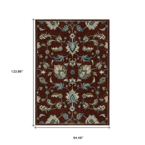 Homeroots 5' Elegant Dark Blue Oriental Area Rug With Fringe - Stain Resistant, Timeless Design For Home Decor 8' X 11' Polyester 575016