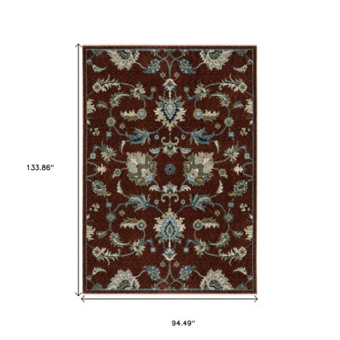 Homeroots 5' Elegant Dark Blue Oriental Area Rug With Fringe - Stain Resistant, Timeless Design For Home Decor 8' X 11' Polyester 575016