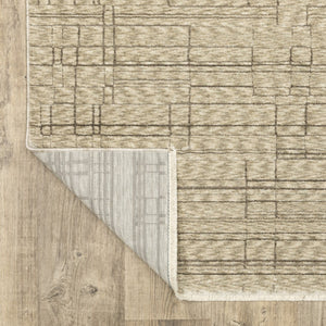 Homeroots 5' Chic Beige And Brown Geometric Area Rug With Stylish Fringe For Modern Home Decor Bliss 5' X 8' Polyester 575017