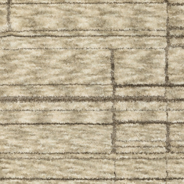 Homeroots 5' Chic Beige And Brown Geometric Area Rug With Stylish Fringe For Modern Home Decor Bliss 5' X 8' Polyester 575017