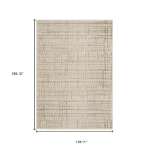 Homeroots 5' Chic Beige And Brown Geometric Area Rug With Stylish Fringe For Modern Home Decor Bliss 10' X 13' Polyester 575018