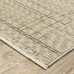 Homeroots 5' Chic Beige And Brown Geometric Area Rug With Stylish Fringe For Modern Home Decor Bliss 7' X 10' Polyester 575019