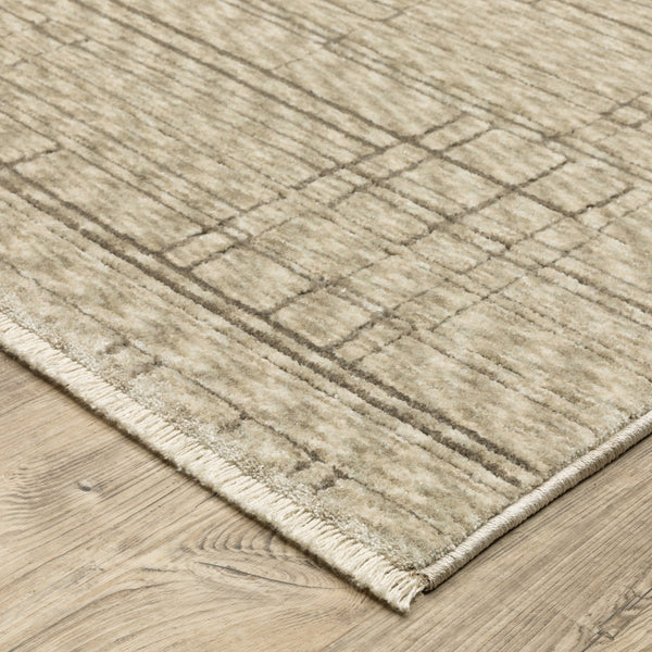 Homeroots 5' Chic Beige And Brown Geometric Area Rug With Stylish Fringe For Modern Home Decor Bliss 7' X 10' Polyester 575019