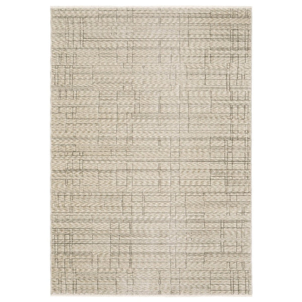 HomeRoots 5' Geometric Area Rug in Beige and Brown with Fringe - Stylish, Durable, and Stain-Resistant Design 8' X 11' 575020