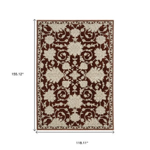 Homeroots 10' Stunning Floral Area Rug With Fringe - Stain Resistant, Perfect For Homes With Kids And Pets 10' X 13' Polyester 575021