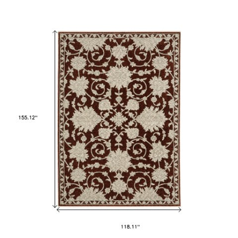 Homeroots 10' Stunning Floral Area Rug With Fringe - Stain Resistant, Perfect For Homes With Kids And Pets 10' X 13' Polyester 575021