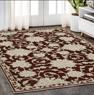 Homeroots 10' Stunning Floral Area Rug With Fringe - Stain Resistant, Perfect For Homes With Kids And Pets 5' X 8' Polyester 575022