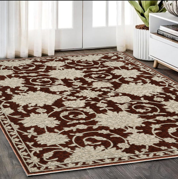 Homeroots 10' Stunning Floral Area Rug With Fringe - Stain Resistant, Perfect For Homes With Kids And Pets 5' X 8' Polyester 575022