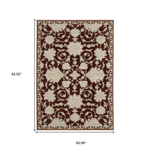 Homeroots 10' Stunning Floral Area Rug With Fringe - Stain Resistant, Perfect For Homes With Kids And Pets 5' X 8' Polyester 575022