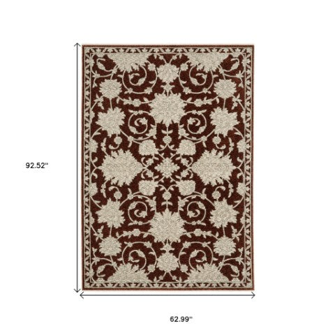 Homeroots 10' Stunning Floral Area Rug With Fringe - Stain Resistant, Perfect For Homes With Kids And Pets 5' X 8' Polyester 575022