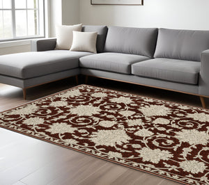 Homeroots 10' Stunning Floral Area Rug With Fringe - Stain Resistant, Perfect For Homes With Kids And Pets 7' X 10' Polyester 575023