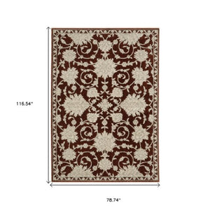 Homeroots 10' Stunning Floral Area Rug With Fringe - Stain Resistant, Perfect For Homes With Kids And Pets 7' X 10' Polyester 575023