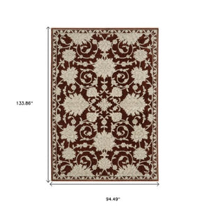 Homeroots 10' Stunning Floral Area Rug With Fringe - Stain Resistant, Perfect For Homes With Kids And Pets 8' X 11' Polyester 575024