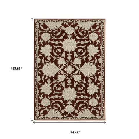 Homeroots 10' Stunning Floral Area Rug With Fringe - Stain Resistant, Perfect For Homes With Kids And Pets 8' X 11' Polyester 575024