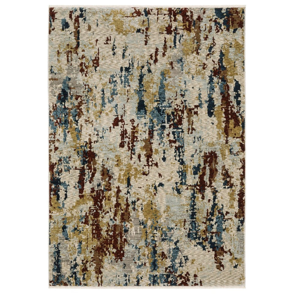 HomeRoots 5' Abstract Distressed Area Rug in Beige and Light Blue with Fringe for Modern Home Decor Comfort 5' X 8' 575029