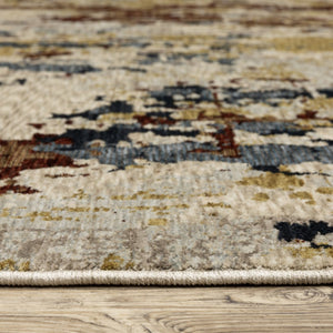 Homeroots 5' Beige Abstract Power Loom Area Rug With Fringe – Stain Resistant, Stylish Design For Any Space 7' X 10' Polyester 575031