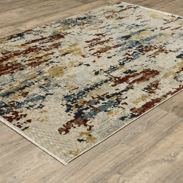 Homeroots 5' Beige Abstract Power Loom Area Rug With Fringe – Stain Resistant, Stylish Design For Any Space 8' X 11' Polyester 575032