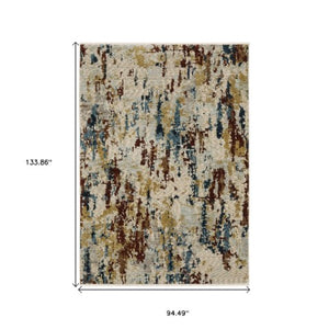Homeroots 5' Beige Abstract Power Loom Area Rug With Fringe – Stain Resistant, Stylish Design For Any Space 8' X 11' Polyester 575032