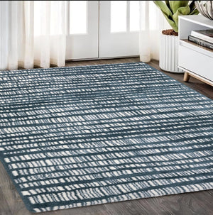 HomeRoots 5' Teal and Ivory Striped Distressed Area Rug - Luxuriously Soft, Stain-Resistant, Versatile Design 5' X 8' 575033