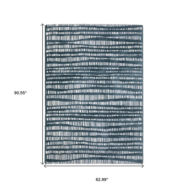 HomeRoots 5' Teal and Ivory Striped Distressed Area Rug - Luxuriously Soft, Stain-Resistant, Versatile Design 5' X 8' 575033