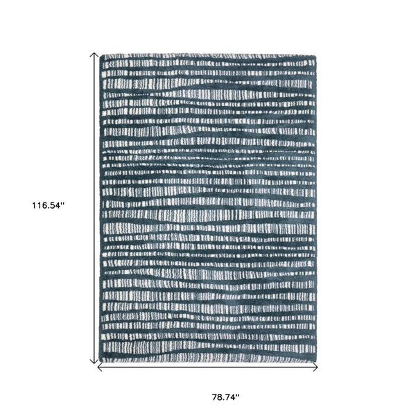 HomeRoots 5' Teal and Ivory Striped Distressed Area Rug - Luxuriously Soft, Stain-Resistant, Versatile Design 7' X 10' 575036