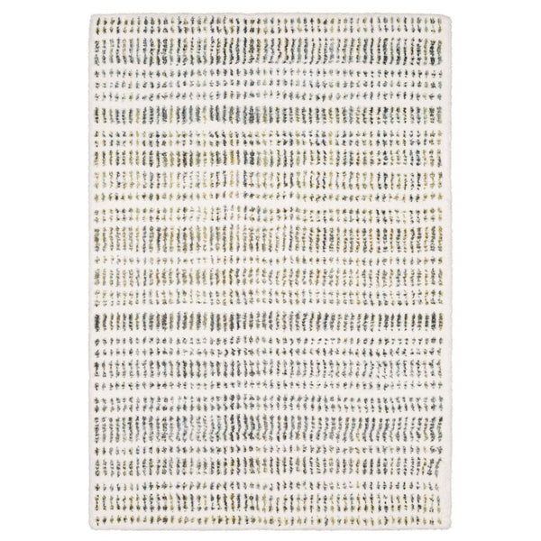 HomeRoots 5' Striped Area Rug in Ivory, Gold & Gray - Elegant, Soft, Stain-Resistant Design for Any Room 5' X 8' 575038