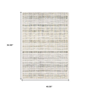 Homeroots 5' Elegant Ivory And Gold Striped Power Loom Area Rug - Stain Resistant, Perfect For Any Decor 4' X 6' Polyester 575040