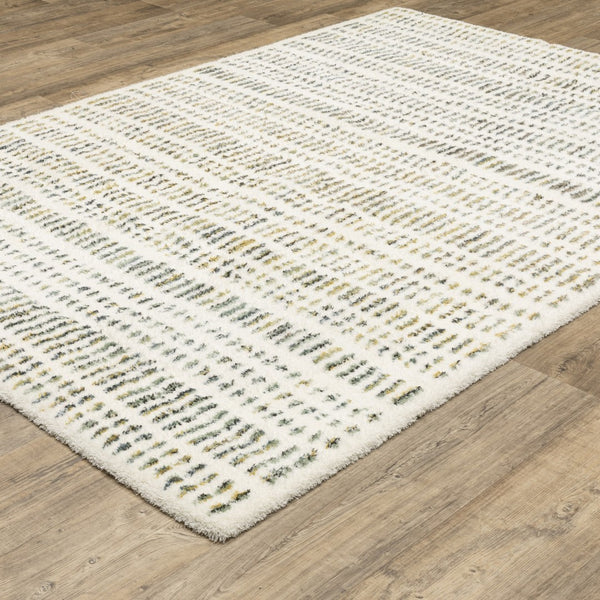 Homeroots 5' Elegant Ivory And Gold Striped Power Loom Area Rug - Stain Resistant, Perfect For Any Decor 7' X 10' Polyester 575041