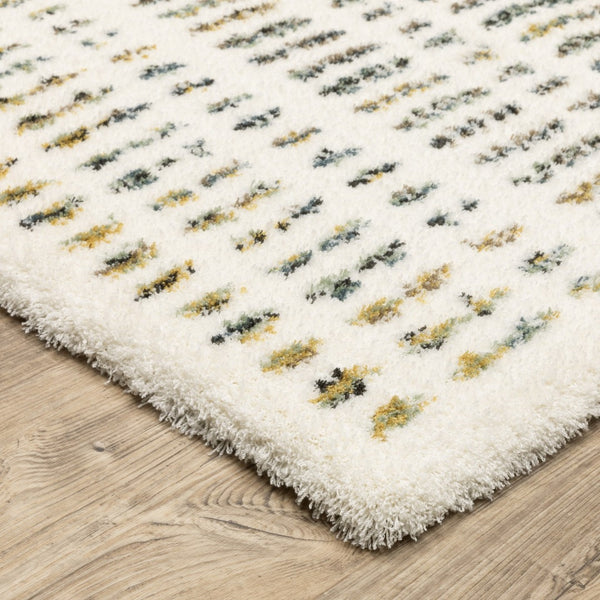 Homeroots 5' Elegant Ivory And Gold Striped Power Loom Area Rug - Stain Resistant, Perfect For Any Decor 8' X 11' Polyester 575042
