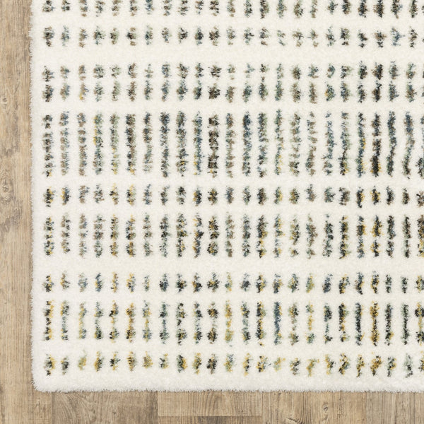 Homeroots 5' Elegant Ivory And Gold Striped Power Loom Area Rug - Stain Resistant, Perfect For Any Decor 8' X 11' Polyester 575042